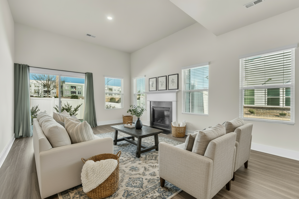 AI virtual staging for real estate living room after - MLS compliant virtual staging example